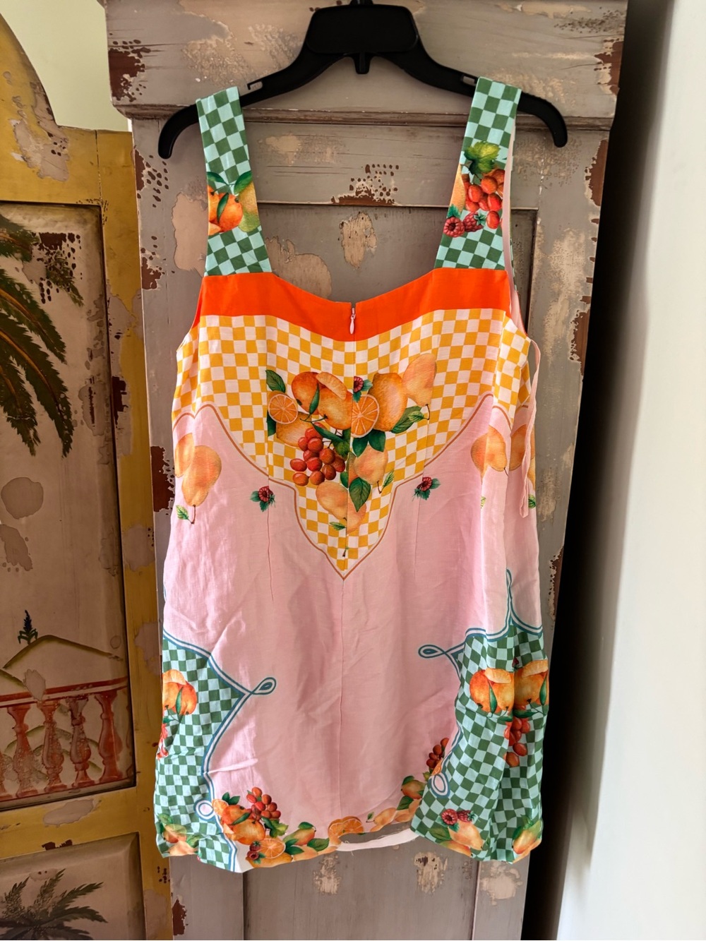 Women Sleeveless Fruit-Print Sundress in Pink & Orange